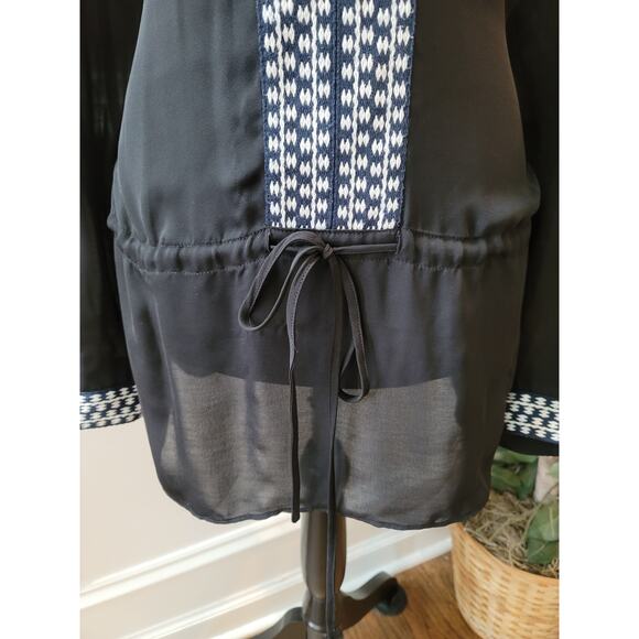 Premise Studio Tunic Blouse Women's Large Black White Long Sleeve Sheer Top - Picture 4 of 13